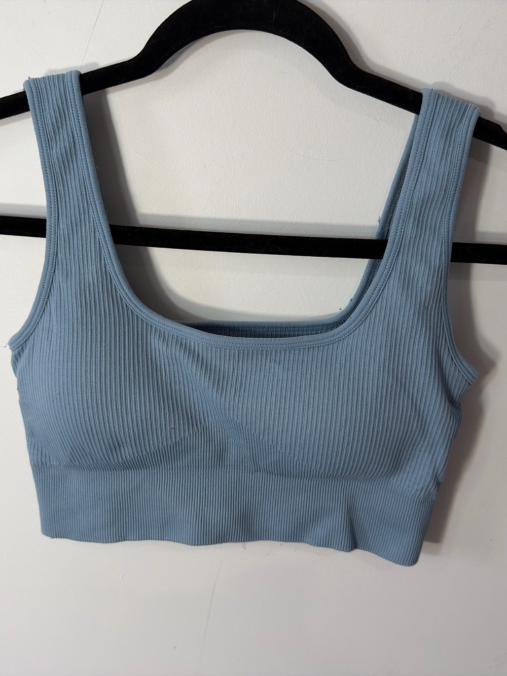 Ribbed Square-Neck Crop Tank Top — Light Blue